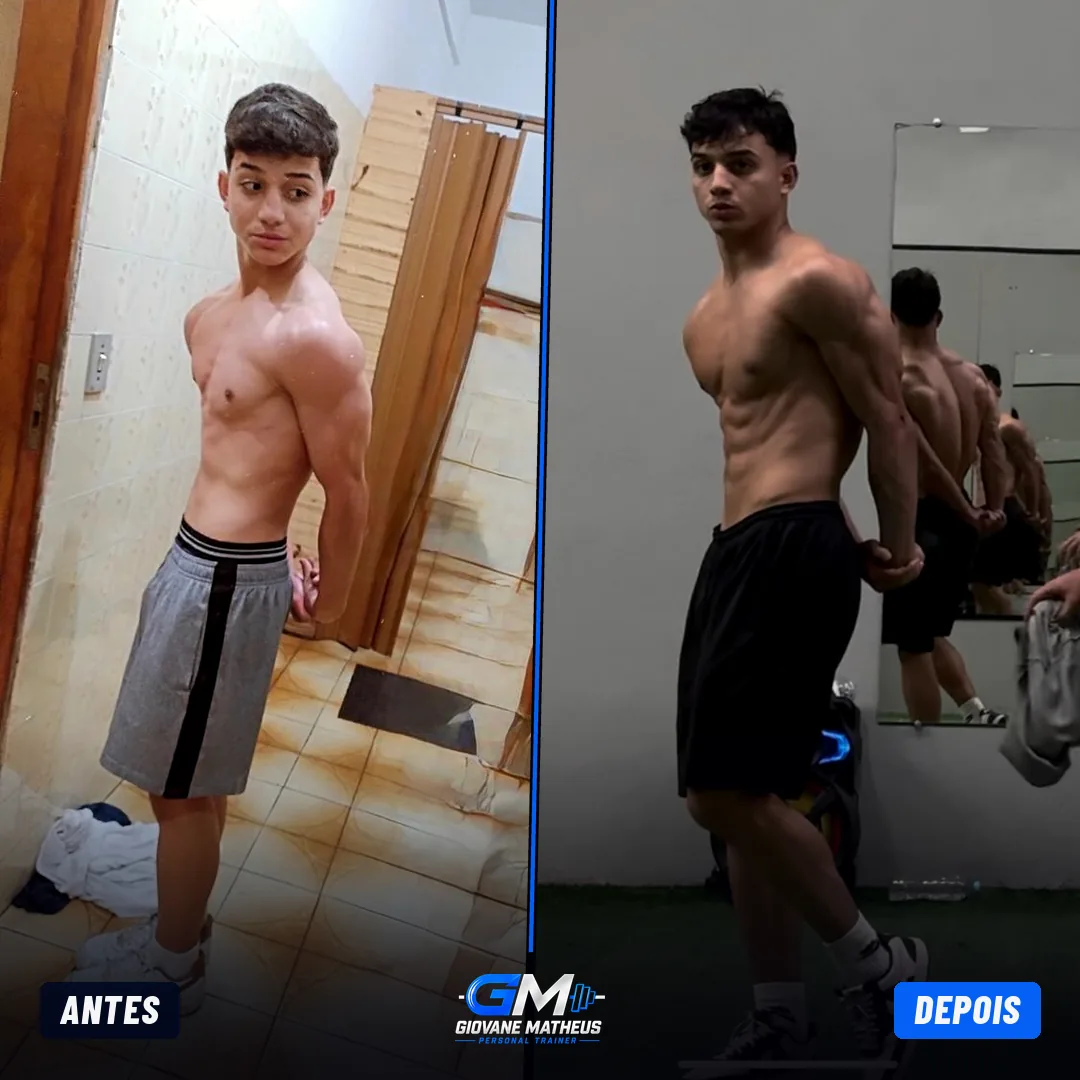 Antes e depois de aluno do personal trainer Giovane Matheus