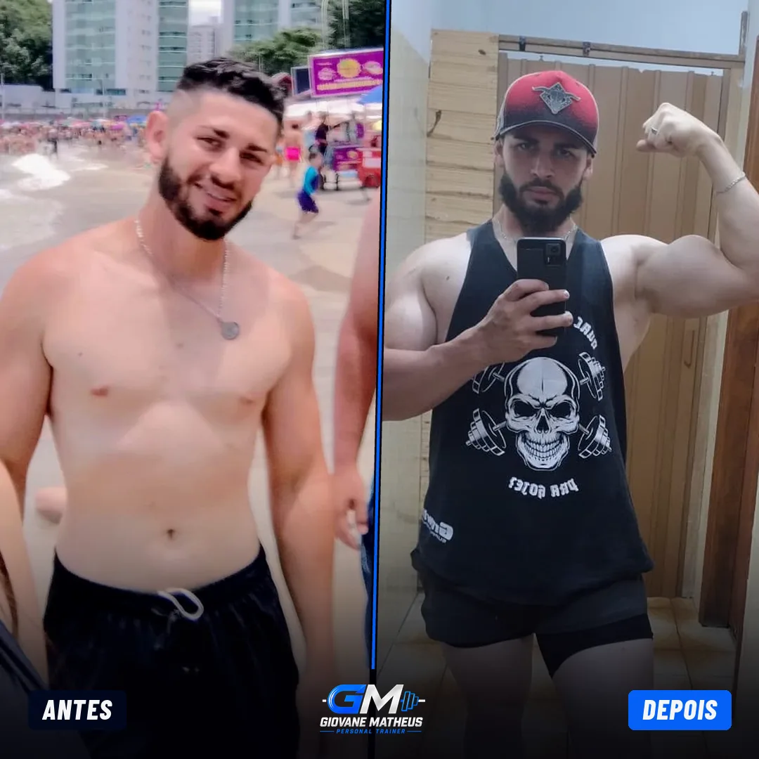 Antes e depois de aluno do personal trainer Giovane Matheus